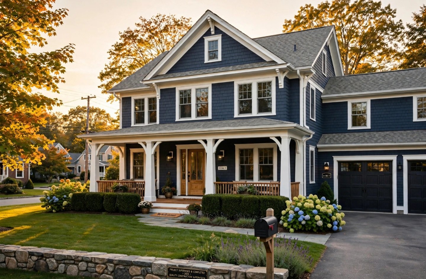 Completed supervised home exterior at golden hour